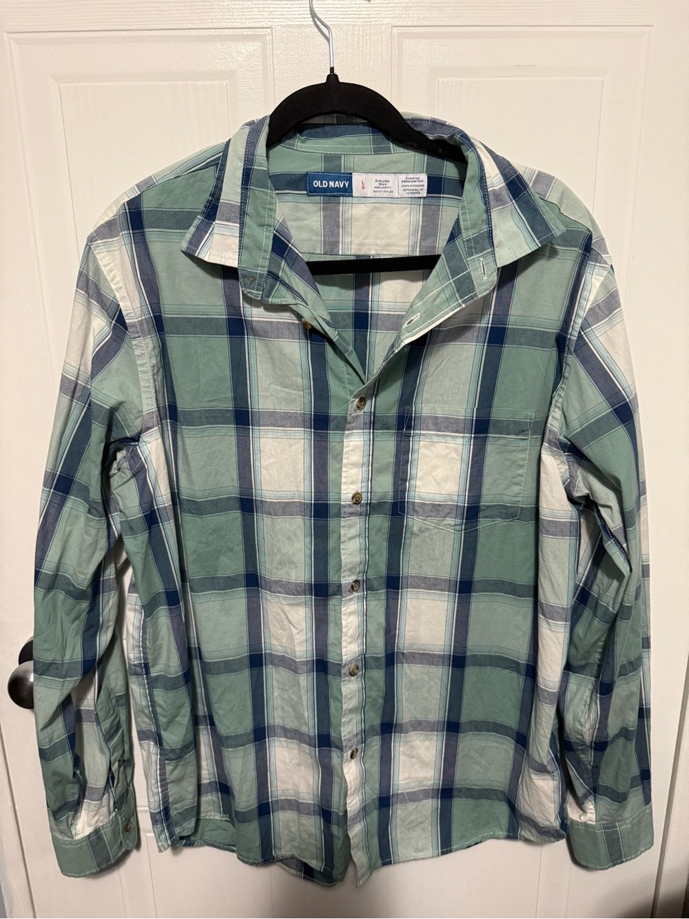 Old Navy Men's Green & Blue Plaid Button-Up Shirt